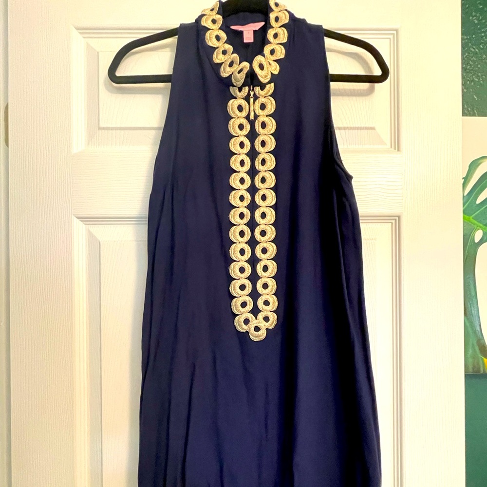 Lilly Pulitzer Jane Shift Dress in Navy & Gold, size 8